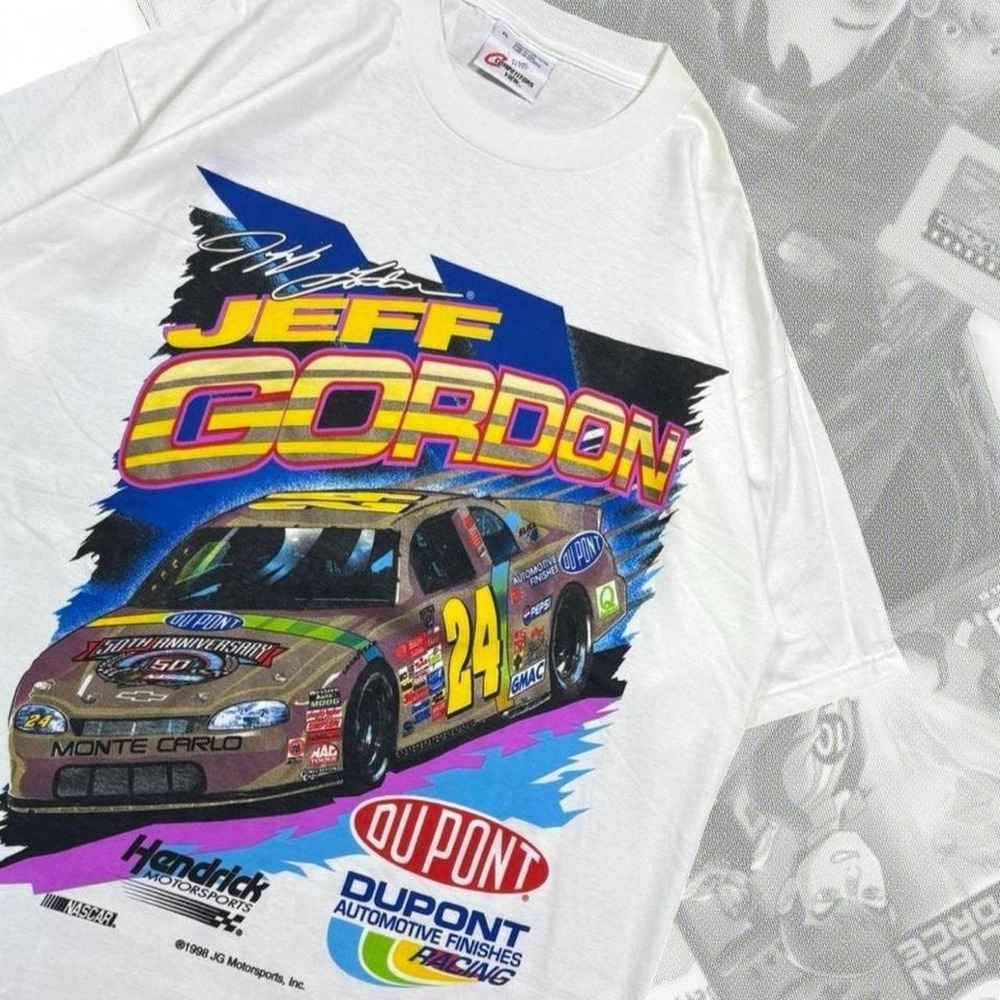 Vintage 90s Jeff Gordon DuPont NASCAR Racing Graphic Tee Shirt XL White NWT